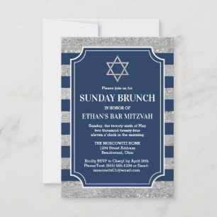 Striped Navy Gray Bar Mitzvah Star von David Brunc Einladung