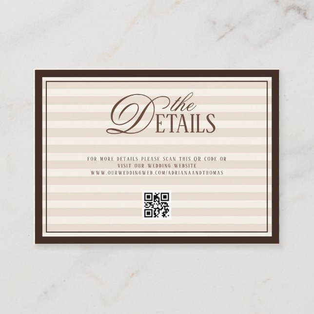 Striped Old Money Wedding QR code Details Begleitkarte (Vorderseite)