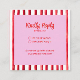 Striped Pink & Red Handwriting Wedding Begleitkarte