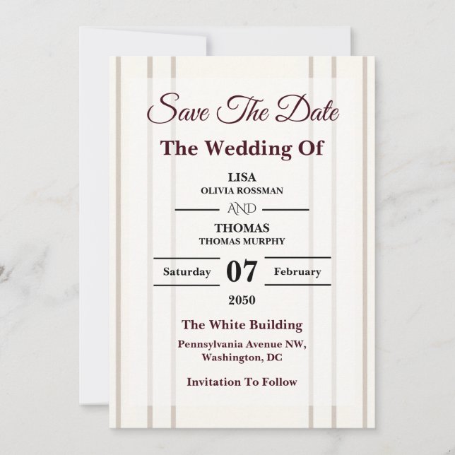 Striped Preppy Modern Wedding Save The Date (Vorderseite)