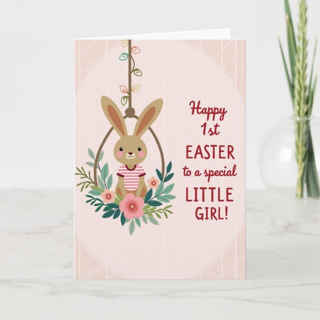 Striped Rabbit Floral Swing Card Karte (Vorderseite)