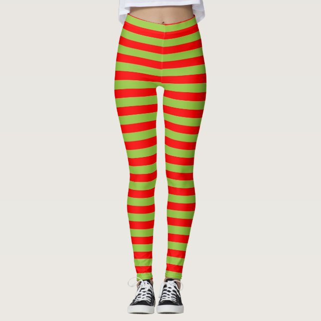 Striped Red and Green Elf Leggings (Vorderseite)