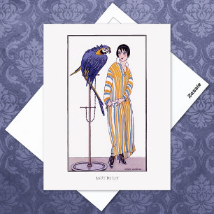 Striped Robe Parrot Wegener Fashion Illustration Postkarte
