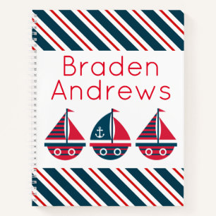 Striped Sailboats Personalisiertes SpiralNotebook Notizbuch