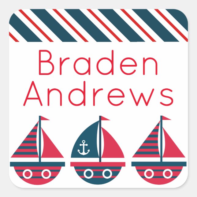 Striped Sailboote Personalisierte Stickers (Vorderseite)
