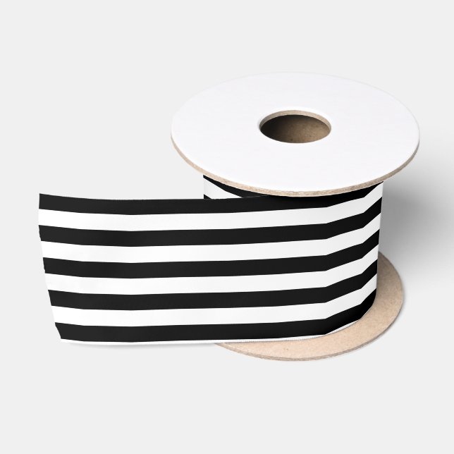 Striped Schwarz-weiß Ribbon 10 Yards Spool 3" Wdth Satinband (Spule)