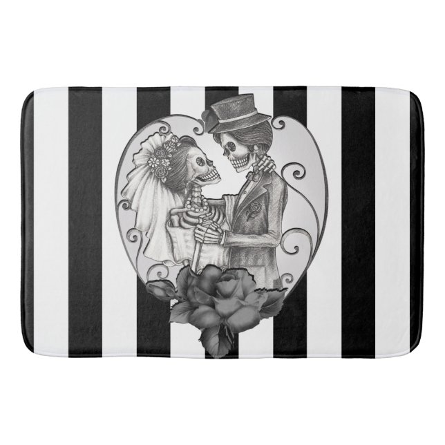 Striped Skeleton Liebe Paare Ehetanz Badematte (Vorderseite)