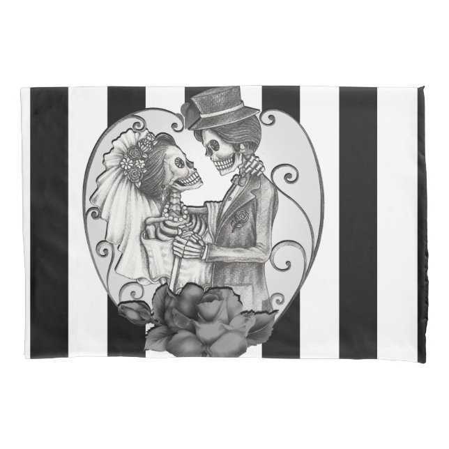 Striped Skeleton Liebe Paare Ehetanz Kissenbezug (Vorderseite)
