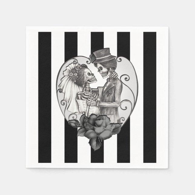 Striped Skeleton Liebe Paare Ehetanz Serviette (Vorderseite)