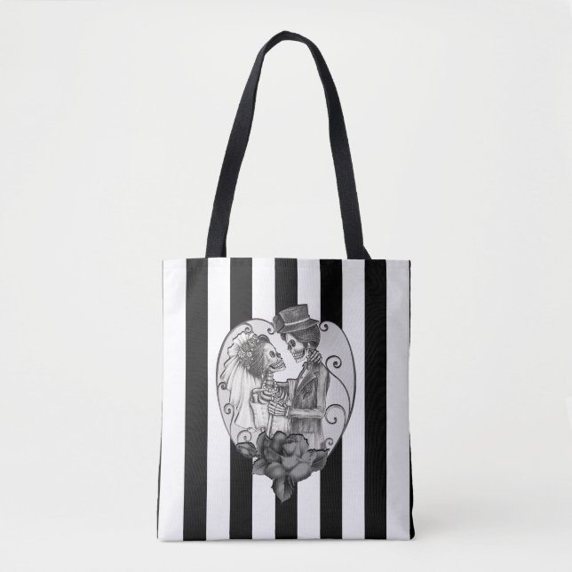 Striped Skeleton Liebe Paare Ehetanz Tasche (Vorderseite)