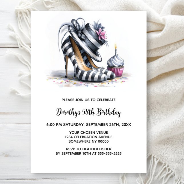 Striped Stiletto Shoes Birthday Party Einladung (Von Creator hochgeladen)