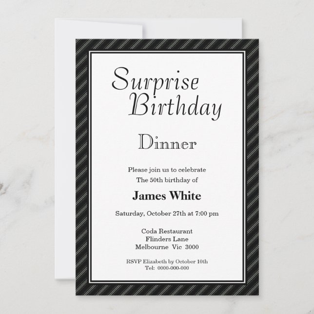 Striped Surprise 50th Birthday Dinner Invitation (Devant)