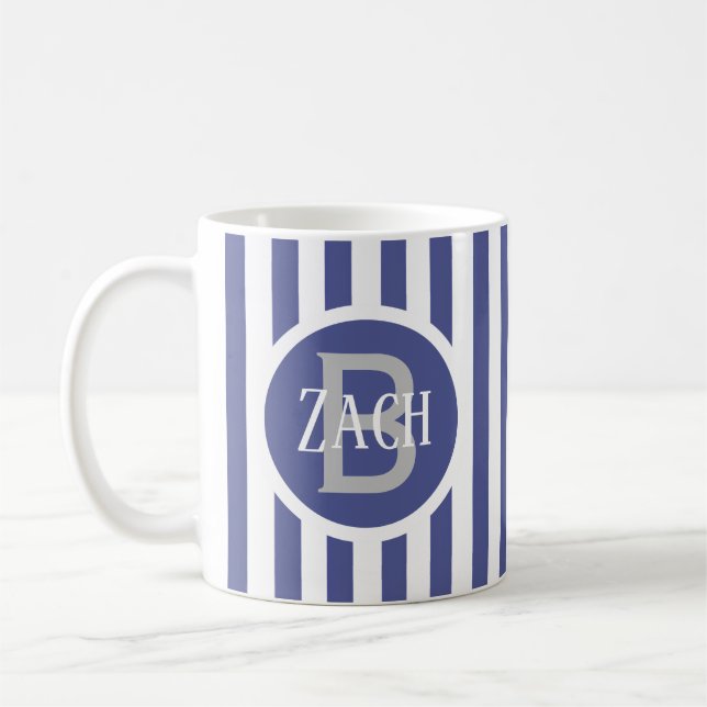 Striped Template Blue C49 Kurz Name Initial Kaffeetasse (Links)