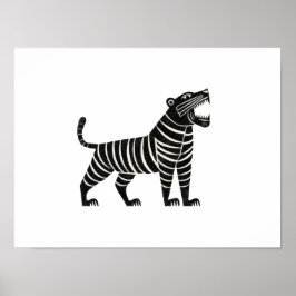 Striped Tiger Illustration – Minimalist Folk Anima Poster