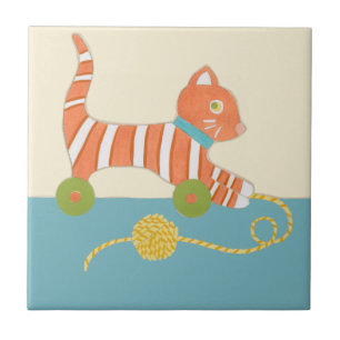 Striped Toy Cat mit Ball of String Fliese
