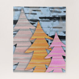 Striped Trees Winter Landscape Scene 