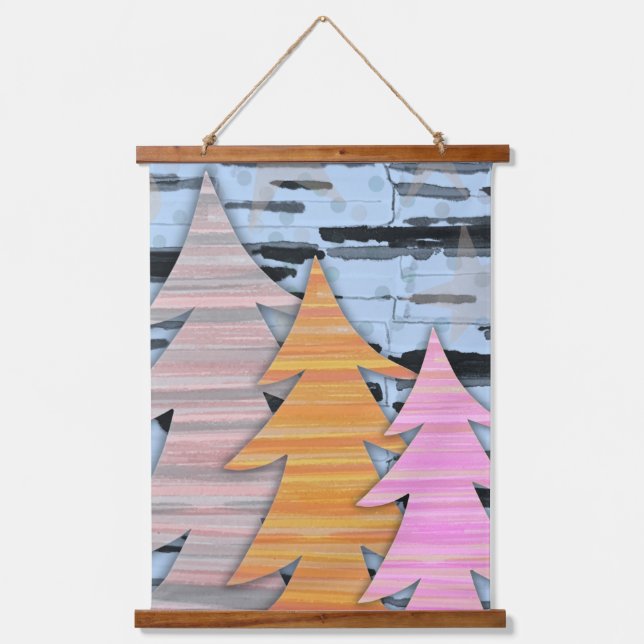Striped Trees Winter Landscape Scene  Wandteppich Mit Holzrahmen (Vorderseite)