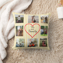 Striped We Are Family Heart  8 Photo Collage  Kissen