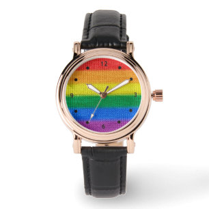 Stripes aus Stricken mit Regenbogenfarben nahtlos Armbanduhr