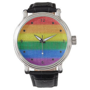 Stripes aus Stricken mit Regenbogenfarben nahtlos Armbanduhr