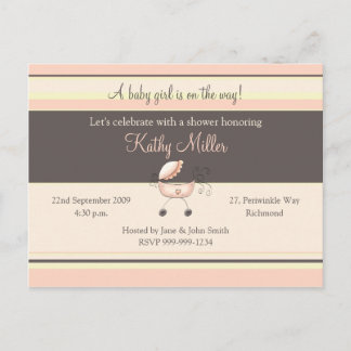 Stripes Baby Shower Invitation (Mädchen) Einladungspostkarte