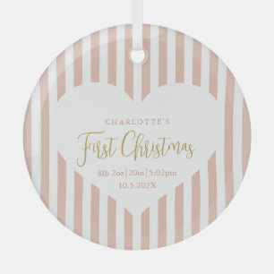 Stripes Baby's First Christmas Birth Stats Herz Ornament Aus Glas