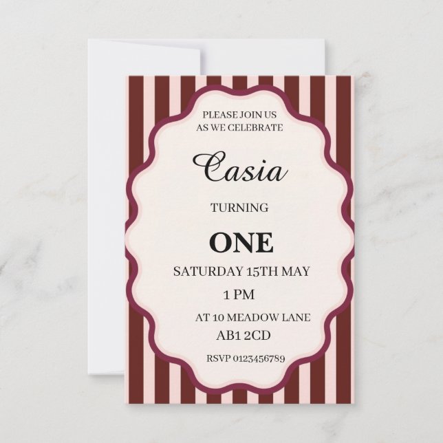Stripes Birthday Invitation Personalized Card (Devant)