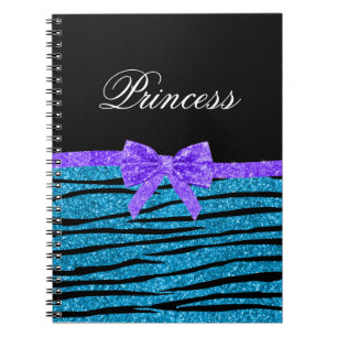 Stripes blauer Zebra Glitter Prinzessin lila Bogen Notizblock
