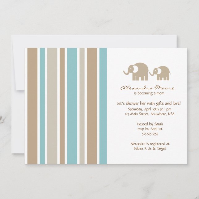 Stripes & Elephants Kinderdusche Einladung (Vorderseite)