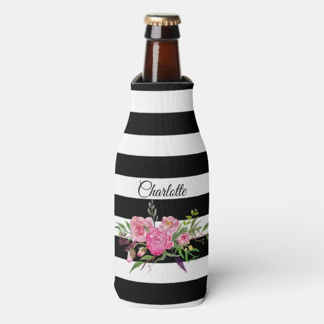 Stripes et pivoines Glacière de bouteille personna (Bottle Devant)