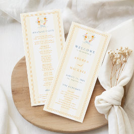 Stripes Floral Crest Monogram & Bow Spring Wedding Programm