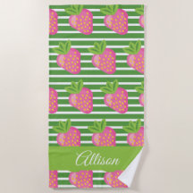 Stripes & Fraises Serviette de plage personnalisée