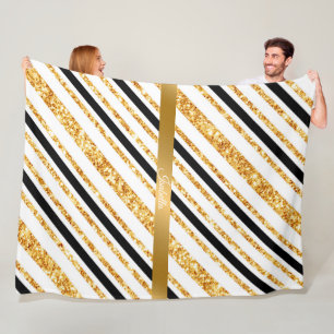 Stripes Gold Glitzer Black Boho Populäre Kollektio Fleecedecke