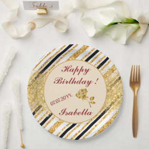 Stripes Gold Glitzer Black Boho Populäre Kollektio Pappteller
