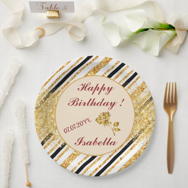 Stripes Gold Glitzer Black Boho Populäre Kollektio Pappteller (Hochzeit)