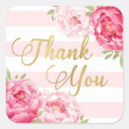 Stripes Gold Pink Floral Vielen Dank für Ihr Inter Quadratischer Aufkleber