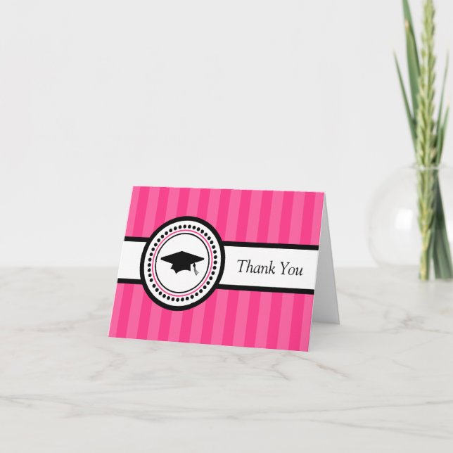 Stripes Graduation Cap Dankeschön Karte (Hot Pink) (Vorderseite)