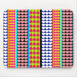 Stripes Hearts Diamonds Boho Mischdesign Mousepad