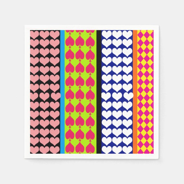 Stripes Hearts Diamonds Boho Mischdesign Serviette (Vorderseite)