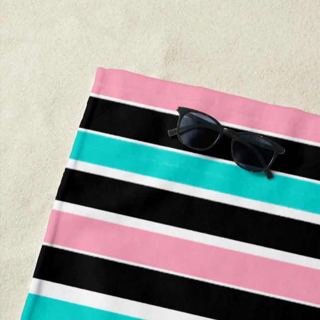 Stripes in Black Pink and Blue Strandtuch (Beispiel)