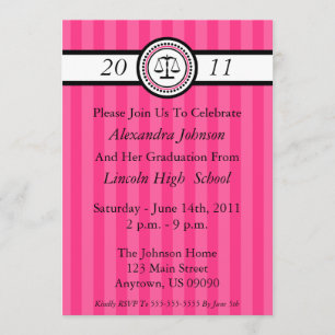 Stripes Law School Graduation Invitations Hot Pink
