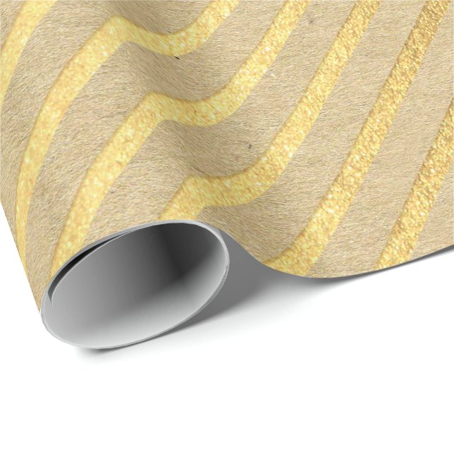 Stripes Lines Kraft Gold Natürliche Elegant Minima Geschenkpapier (Rolleneckpunkt)