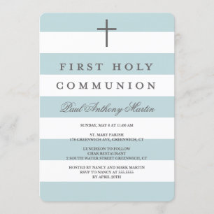 Stripes modernes Première communion Invitation Ble
