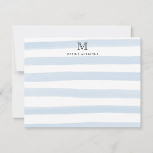 Stripes Monogram Baby Blue Watercolor Moderner Chi Mitteilungskarte