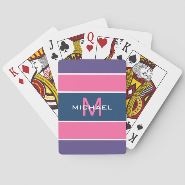 Stripes Muster Benutzerdefinierte Monogramm-Poker- Spielkarten (Rückseite)