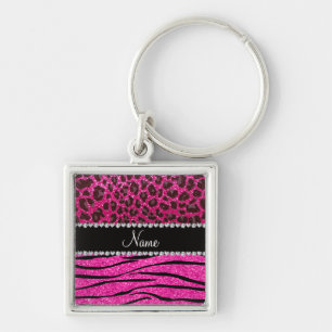 Stripes Neonzebra heißes Rosa des individuellen Schlüsselanhänger