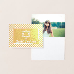 Stripes Real Gold Foil Foto Bat Mitzvah Vielen Dan Folienkarte