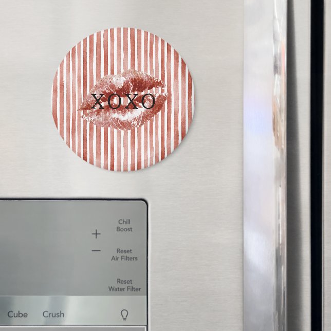 Stripes Red Lips Kiss XOXO  Magnet (In Situ (Kühlschrank))