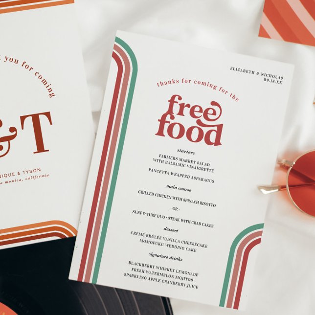 Stripes Rétro Seventies | Menu Mariage (Créateur téléchargé)