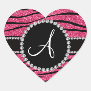 Stripes rosa Zebra Glitter des Monogramms Kreis Herz-Aufkleber